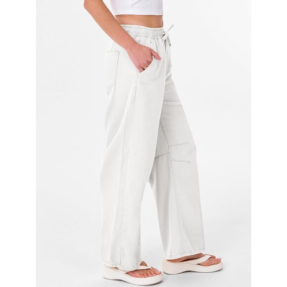 Versatile Y2K Drawstring Jeans - Women’s High Waisted Barrel Style in White - Picture 3 of 7
